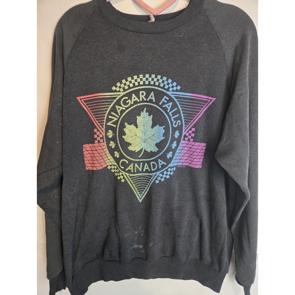Vintage 90's Canada Niagara Falls Crewneck Sweatshirt Sz Lg Maple Leaf Rainbow
